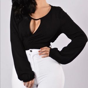 Black tie around crop top